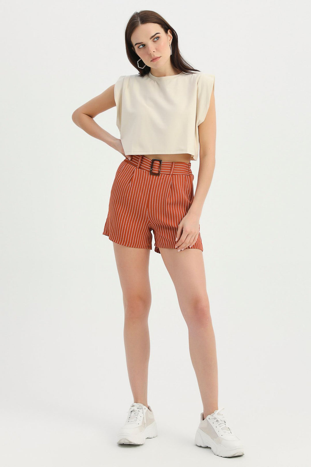 Crop Tişört Açık Bej