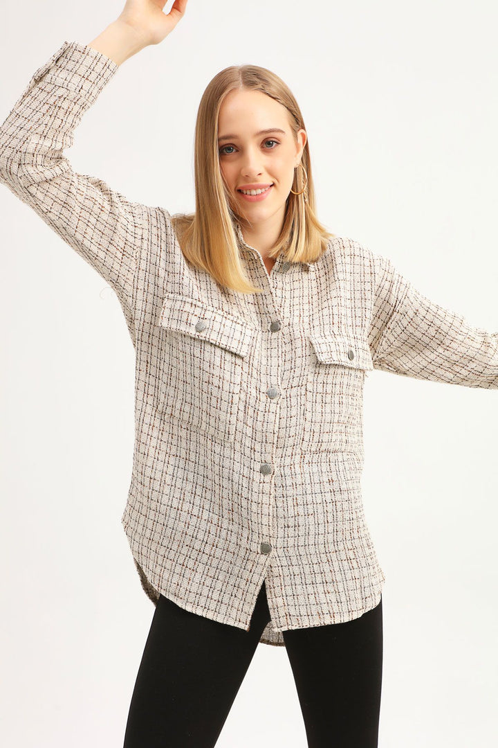 Cepli Düğmeli Tüvit Gömlek Kahverengi