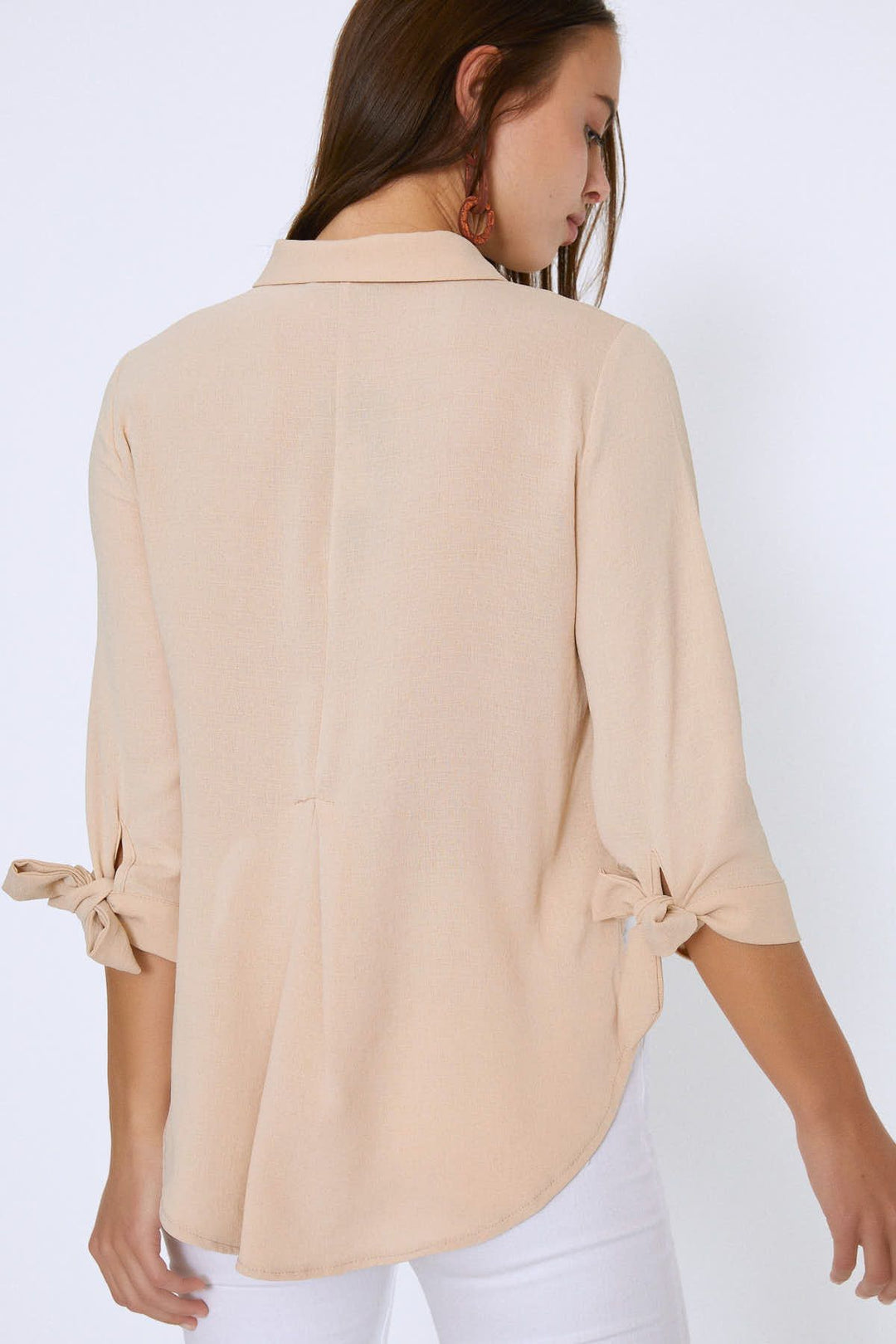 V-Neck Shirt with Tied Sleeves Stone