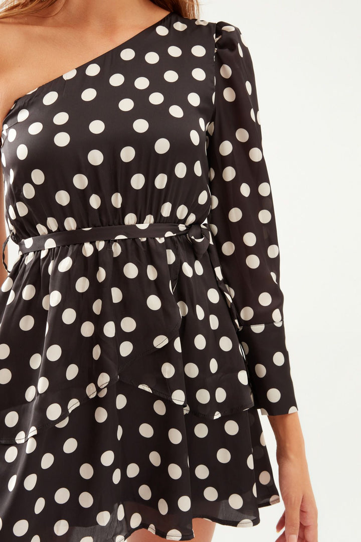 Polka Dot Satin Dress Black