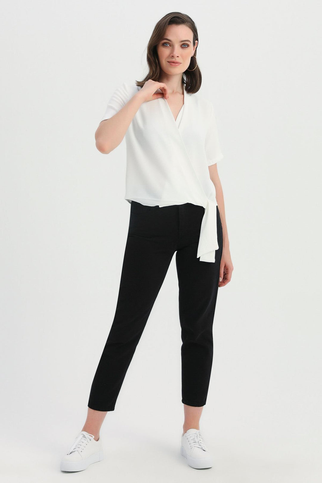 Side Tie Double Breasted Blouse Ecru