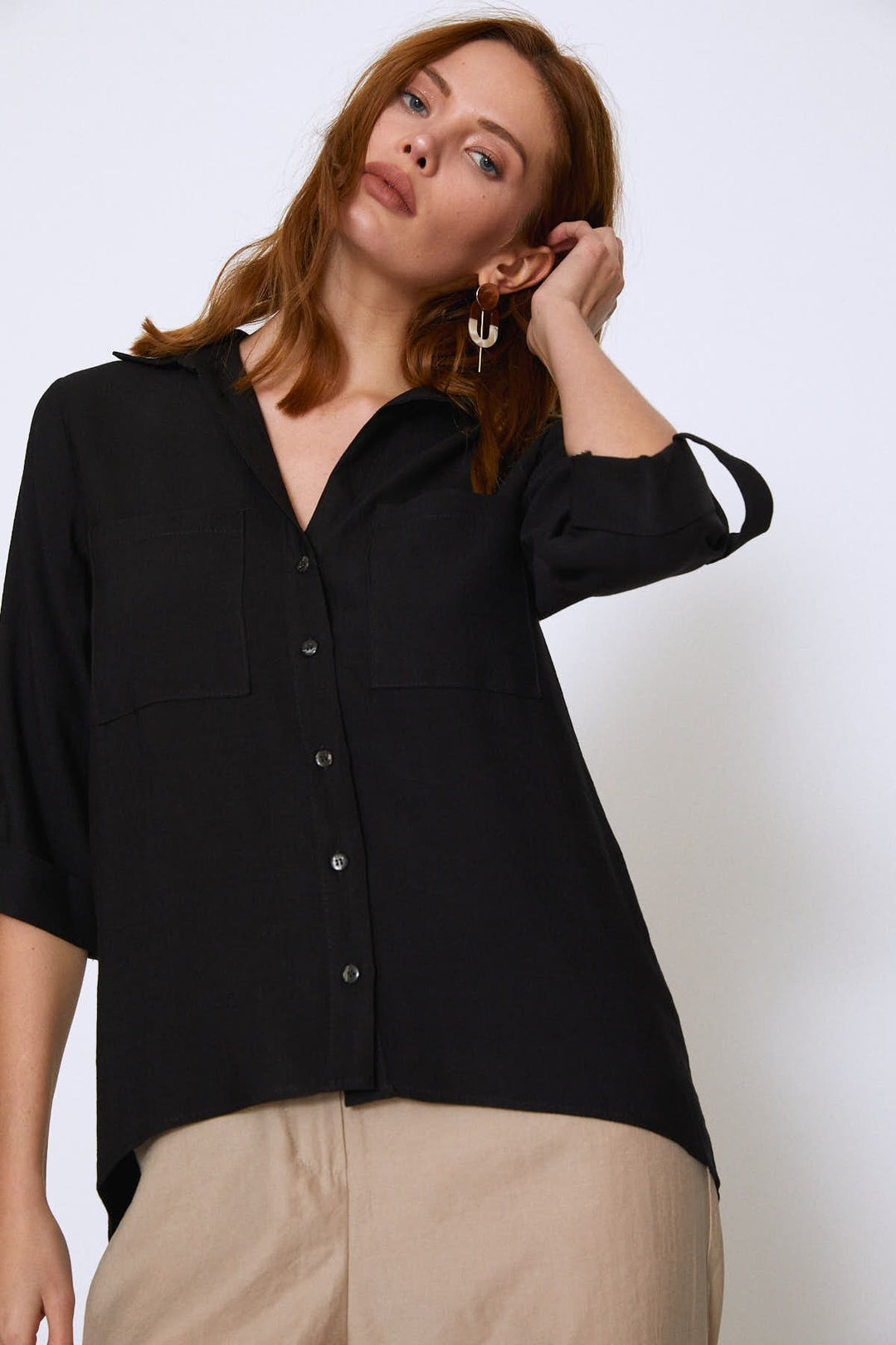 V Yaka Truvakar Kol Gömlek Siyah