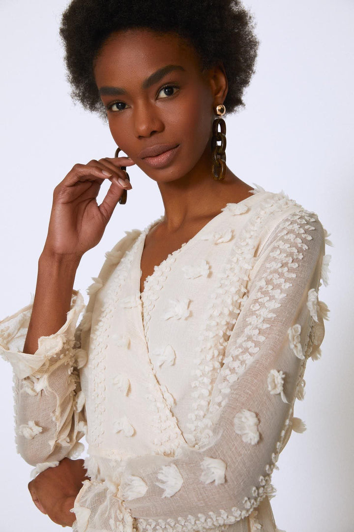 Double Breasted Lace Dress Beige