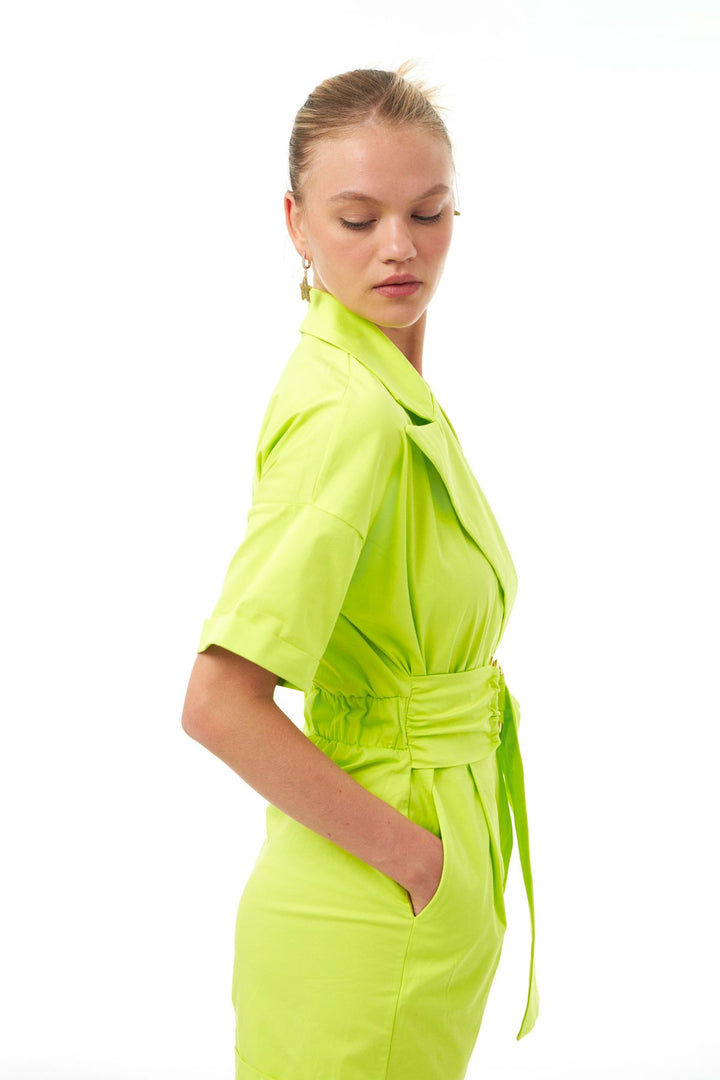 Buckle Accessory Shorts Jumpsuit Neon Green