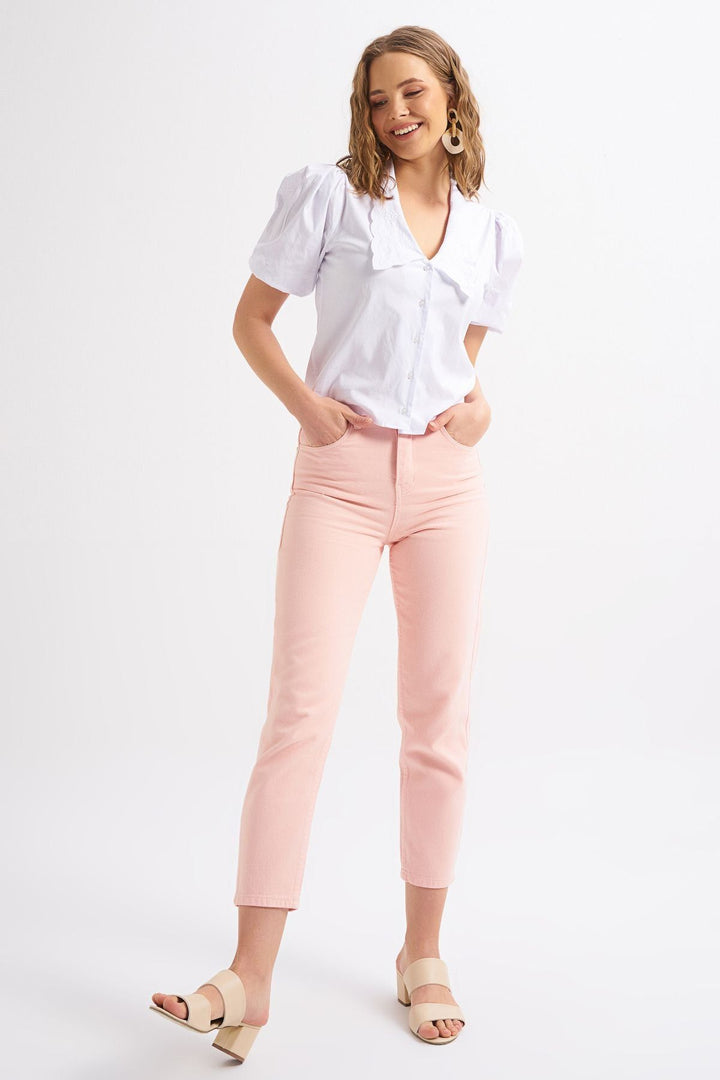 Embroidered Collar Shirt White