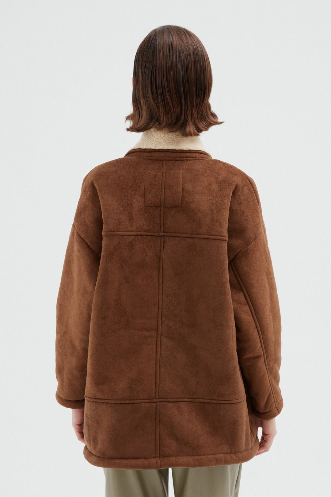 Double Breasted Suede Coat Brown