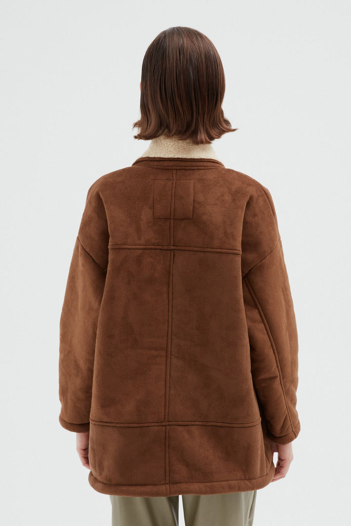 Double Breasted Suede Coat Brown
