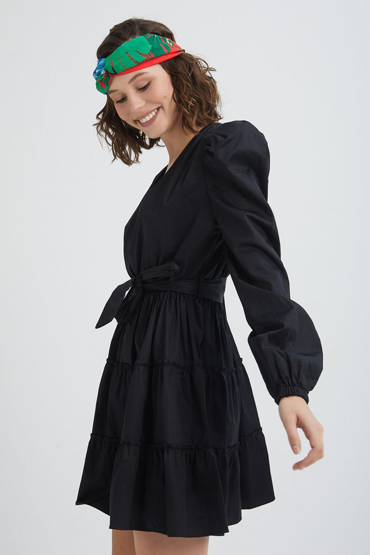 Double Breasted Balloon Sleeve Dress Black