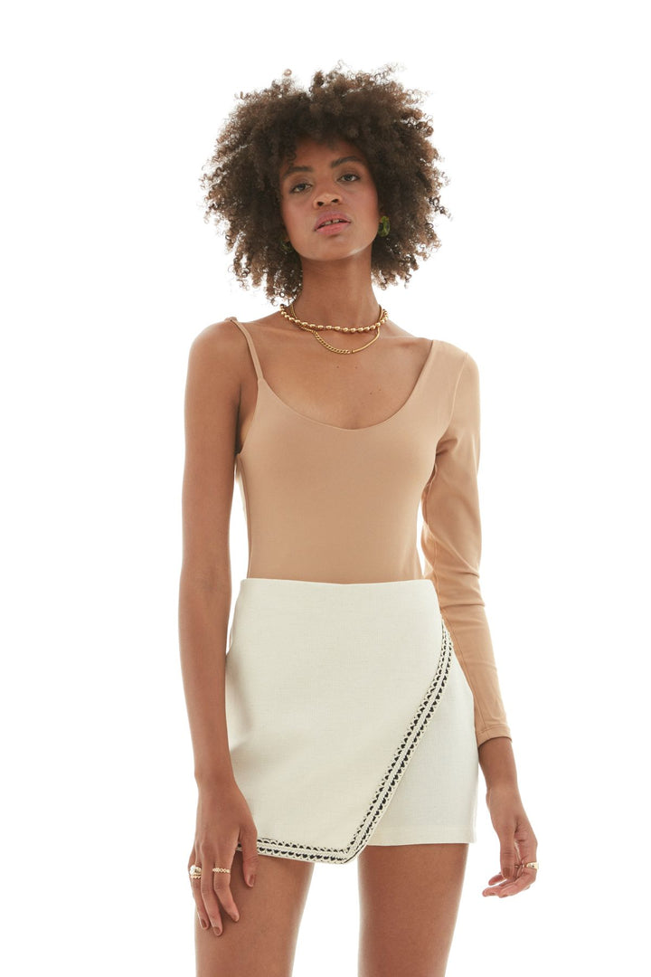 Striped Linen Short Skirt Natural