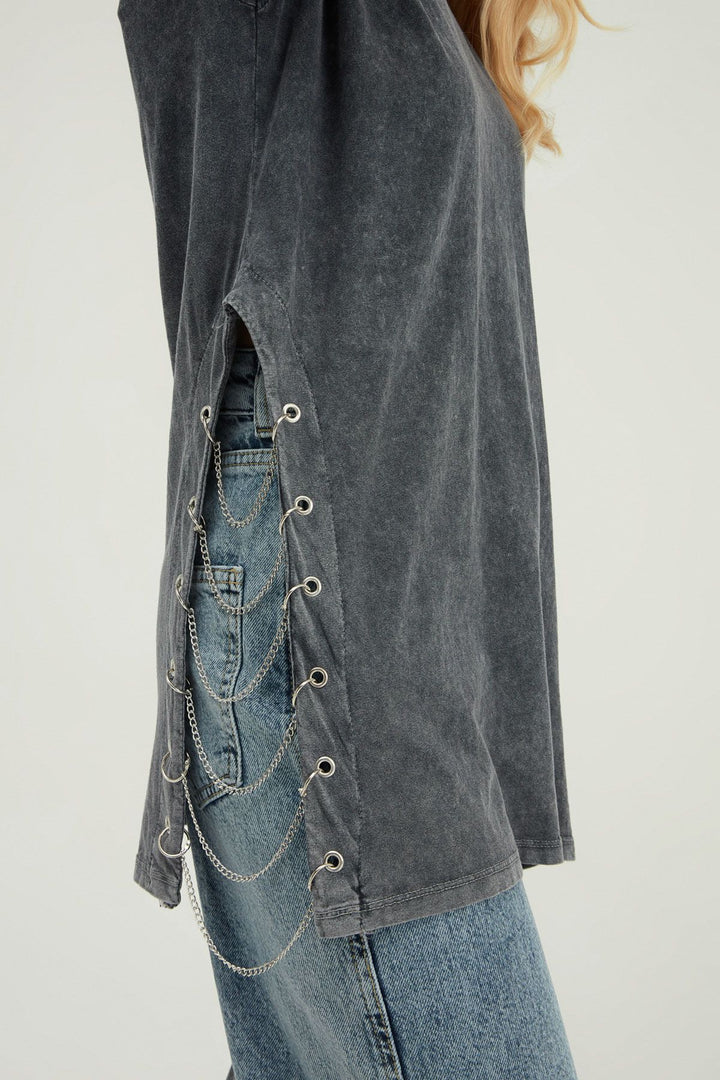 Chain Detailed T-Shirt Anthracite