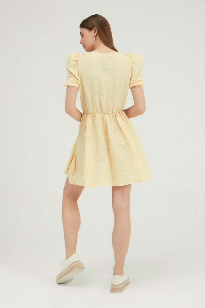 Double Breasted Balloon Sleeve Mini Dress Yellow