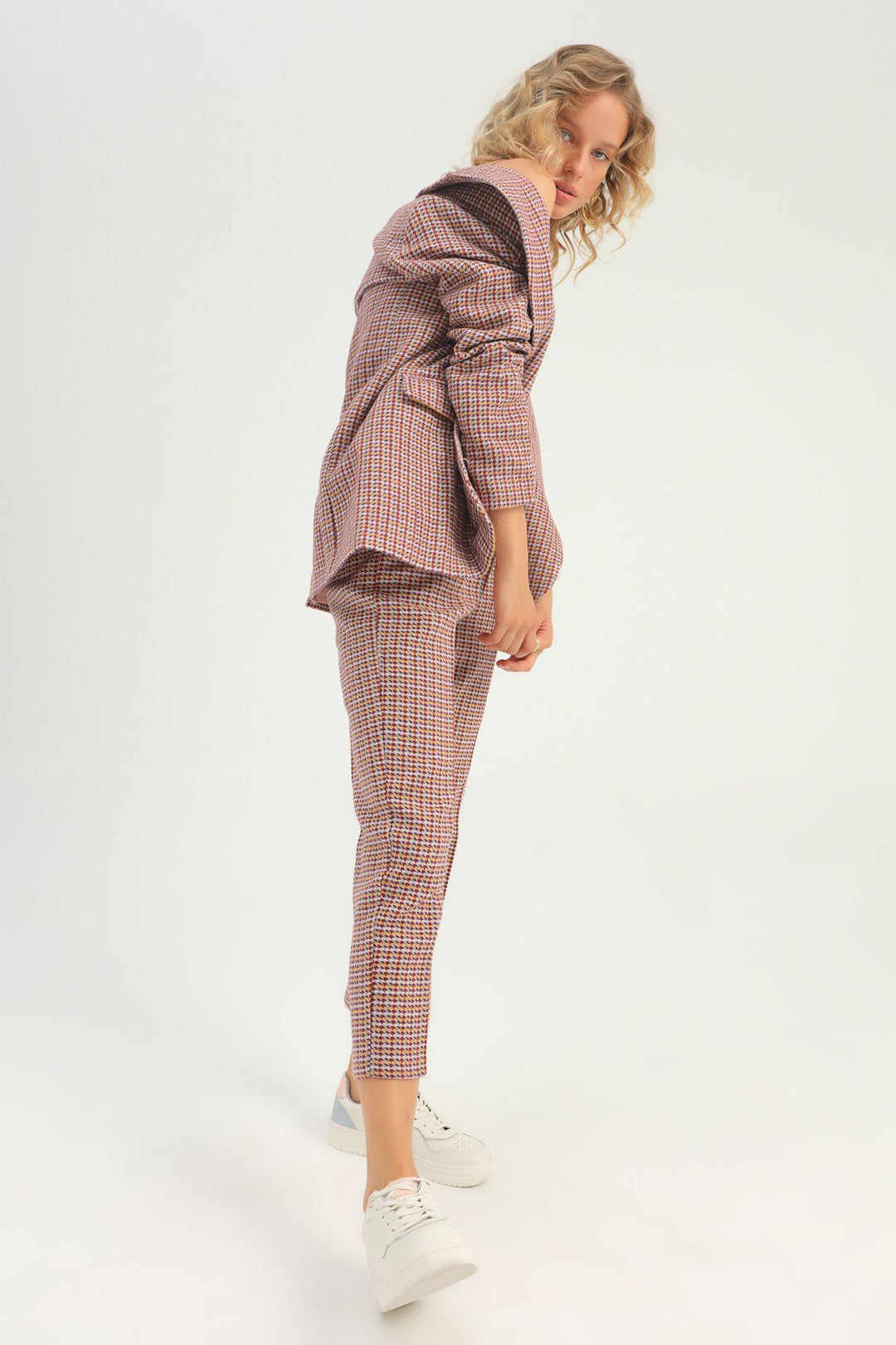 Çizgili Kemerli Pantolon Lila