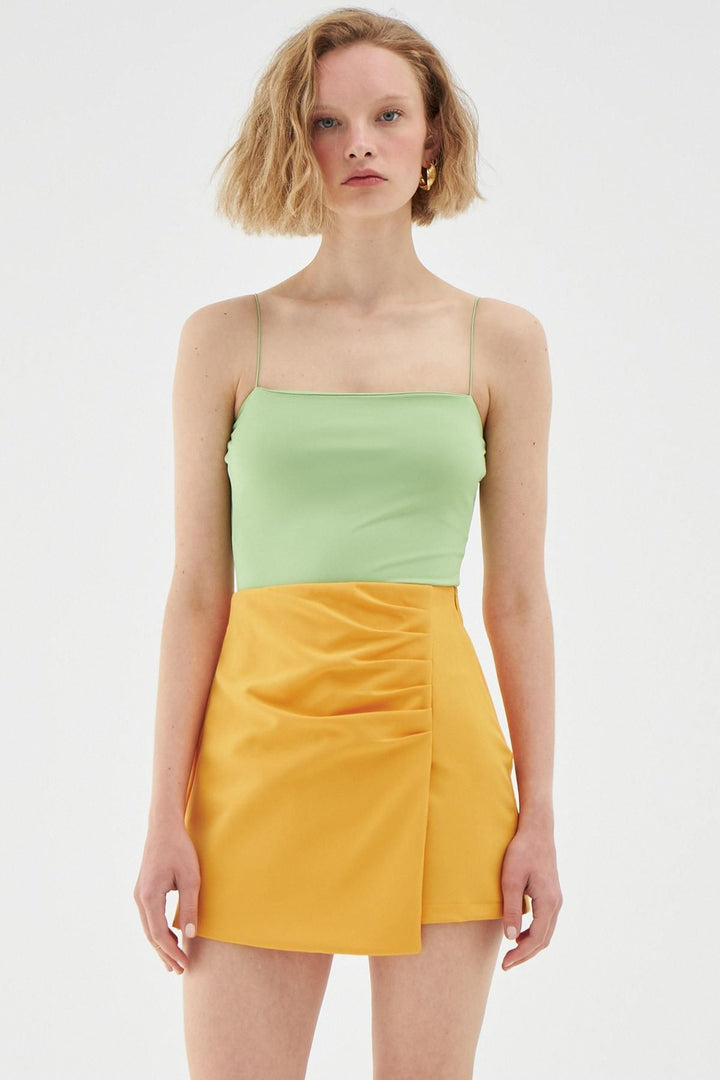 Ruffle Detailed Mini Short Skirt Orange