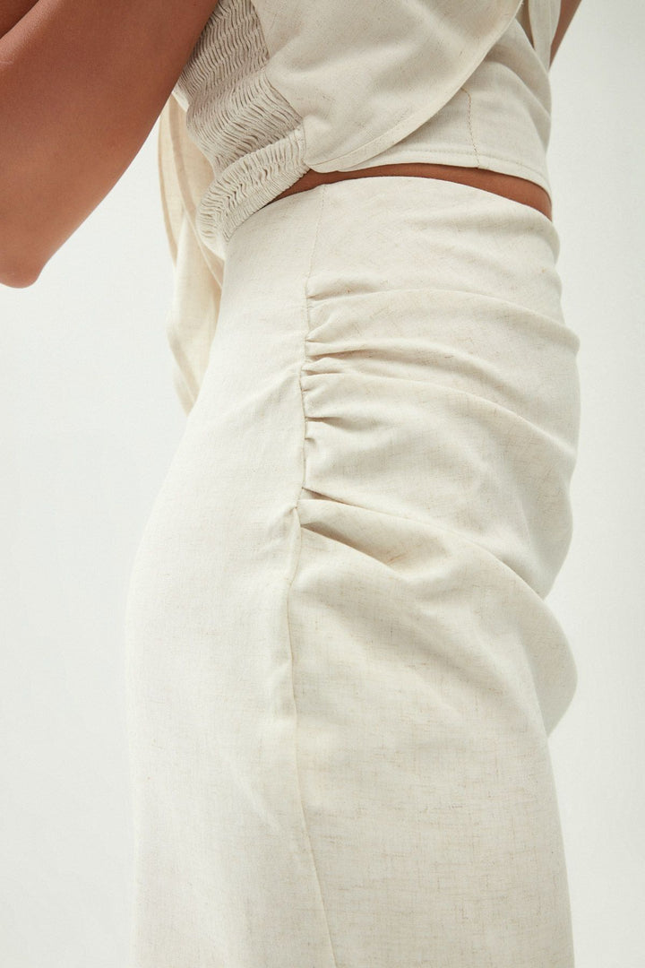 Büzgü Detaylı Keten Etek Naturel