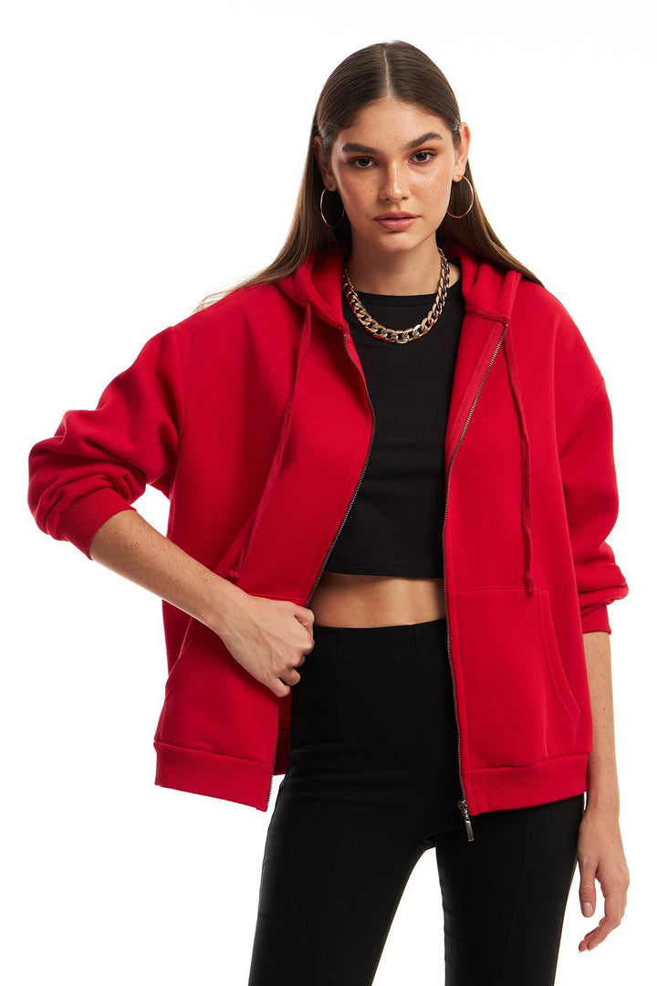 Zipper Hoodie Sweatshirt Red