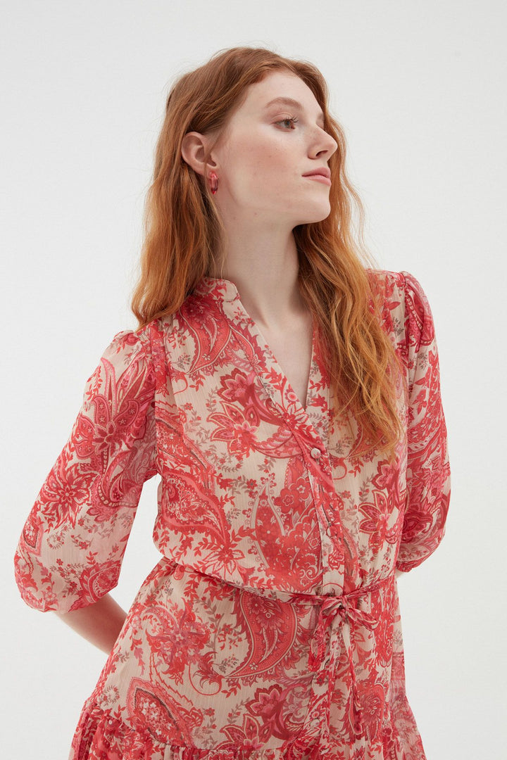 Patterned Chiffon Shirt Dress Pink