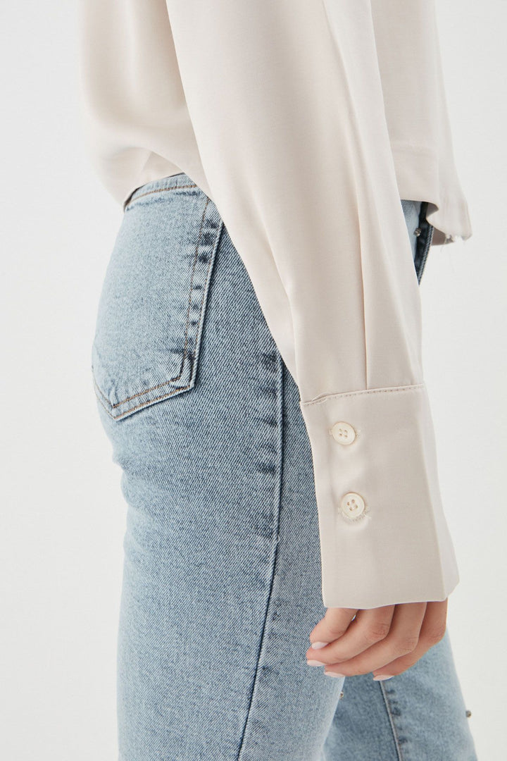 Satin Shirt with Wadding Sleeves Stone