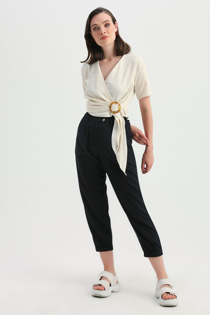 Buckle Detailed Double Breasted Blouse Ecru