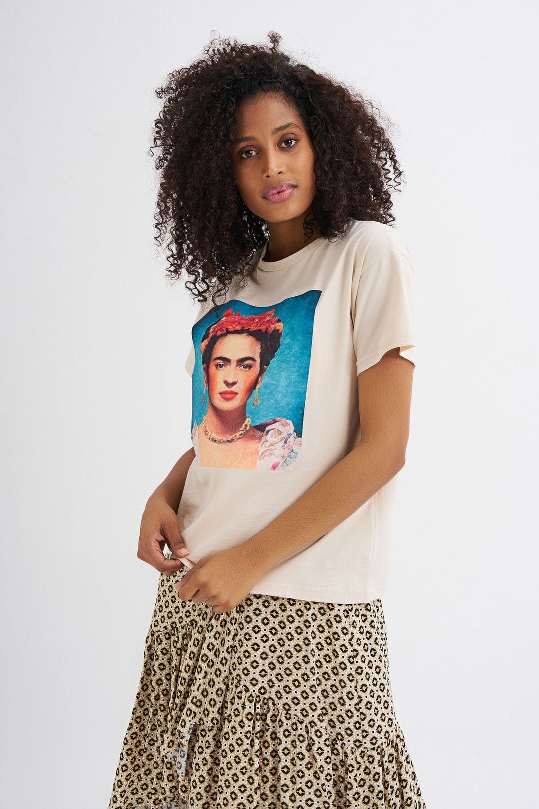 Baskılı Tişört Açık Bej