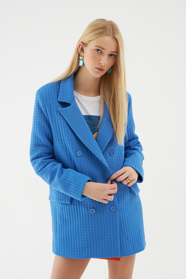 Dokulu Blazer Ceket Sax