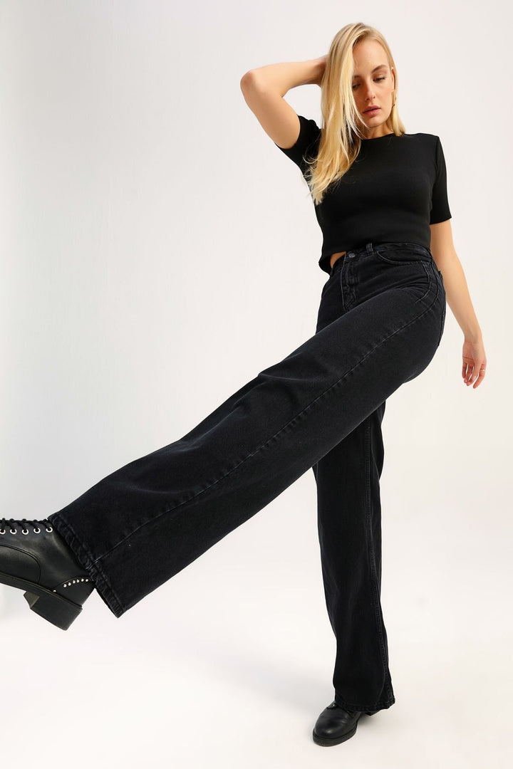 High Waist Wide Leg Jeans Anthracite