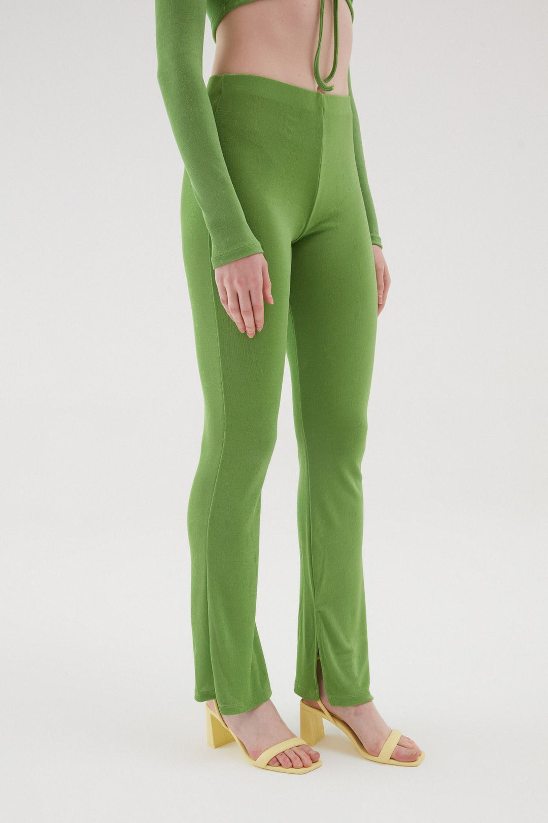 Dokulu Bol Paça Pantolon Yeşil