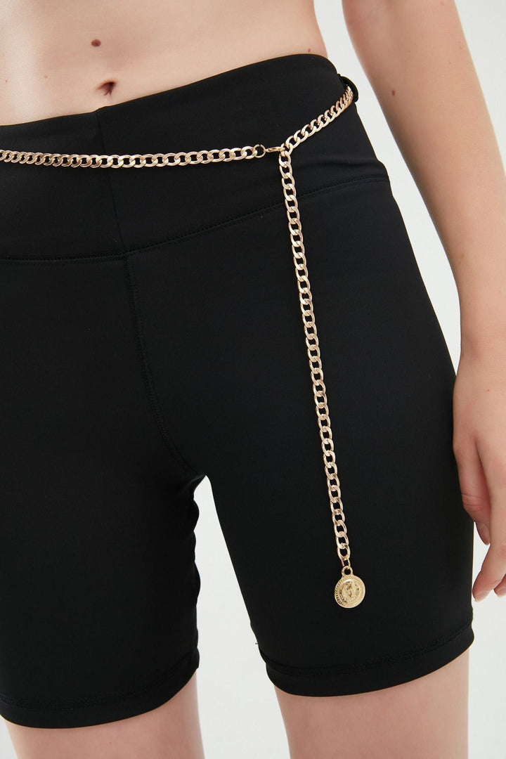 Zincir Kemerli Biker Tayt Siyah
