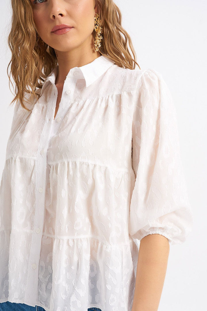 Güpür Detaylı Gömlek Ekru