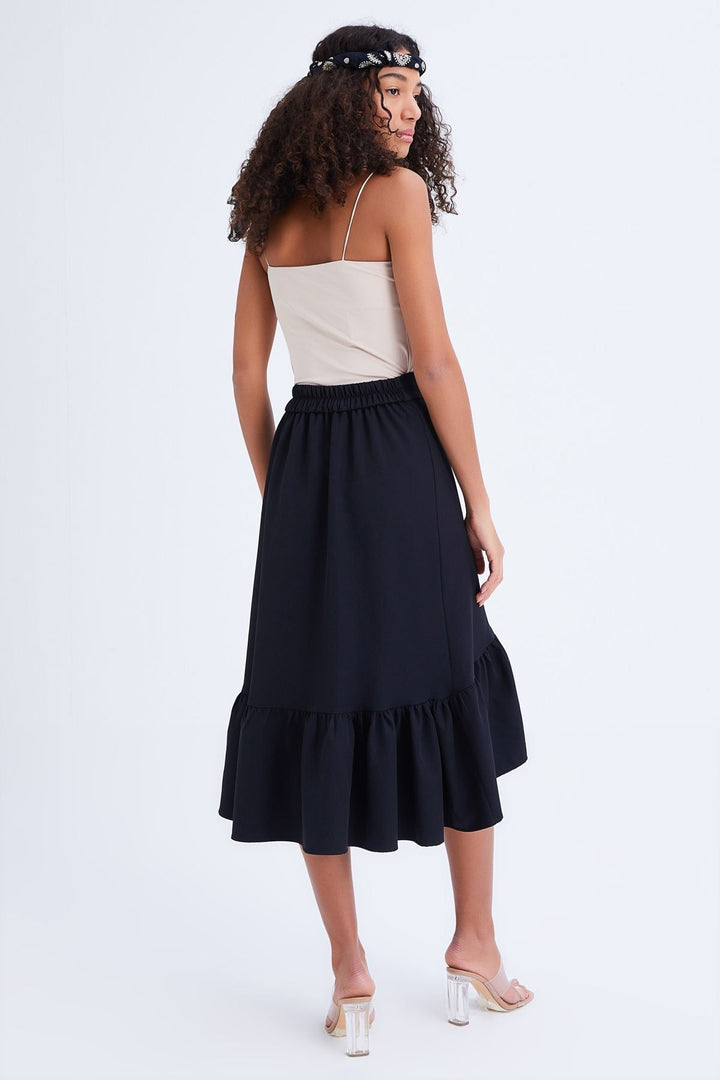 Button Detailed Frilly Skirt Black