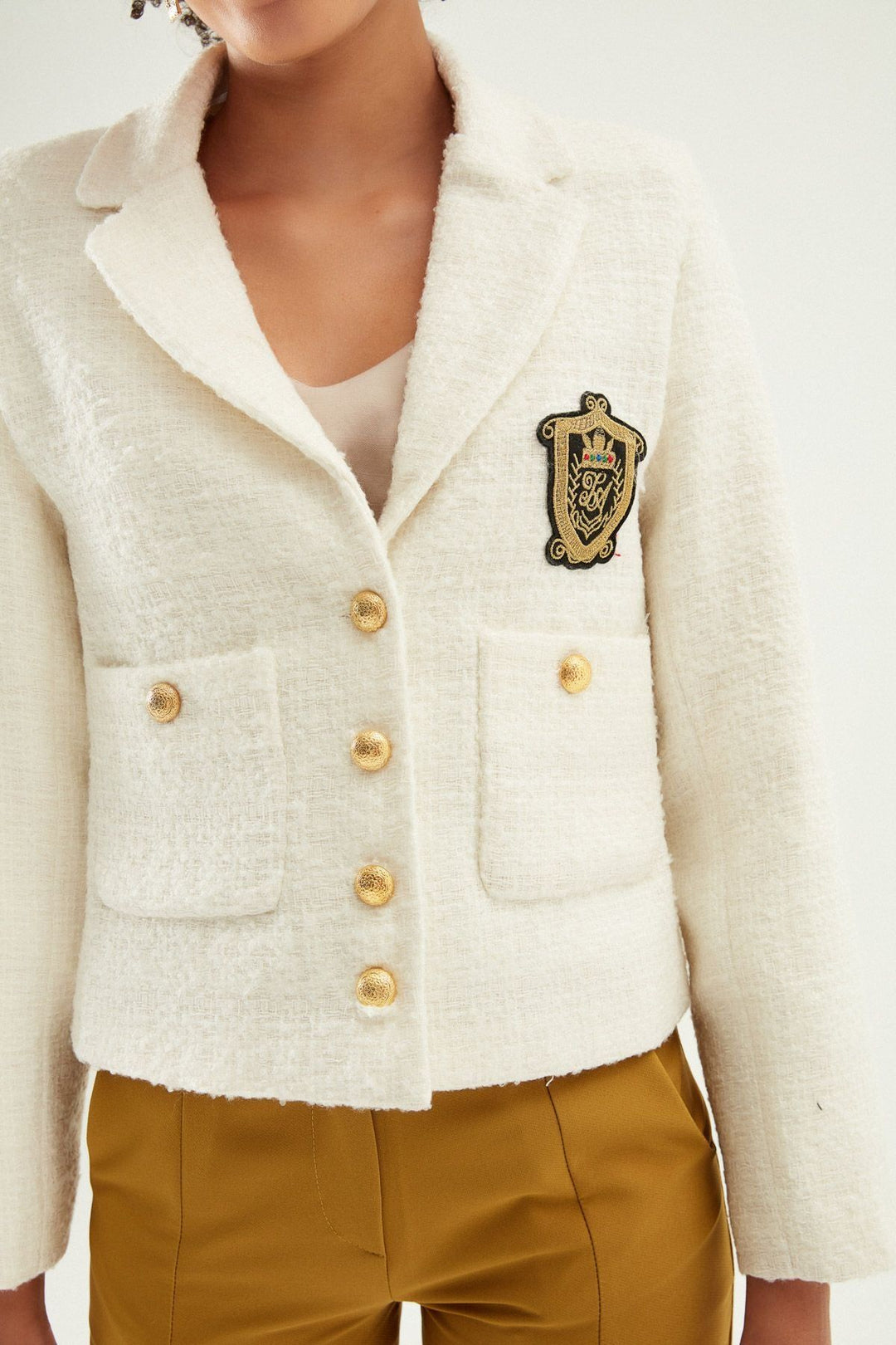 Coat of Arms Tweed Blazer Jacket White