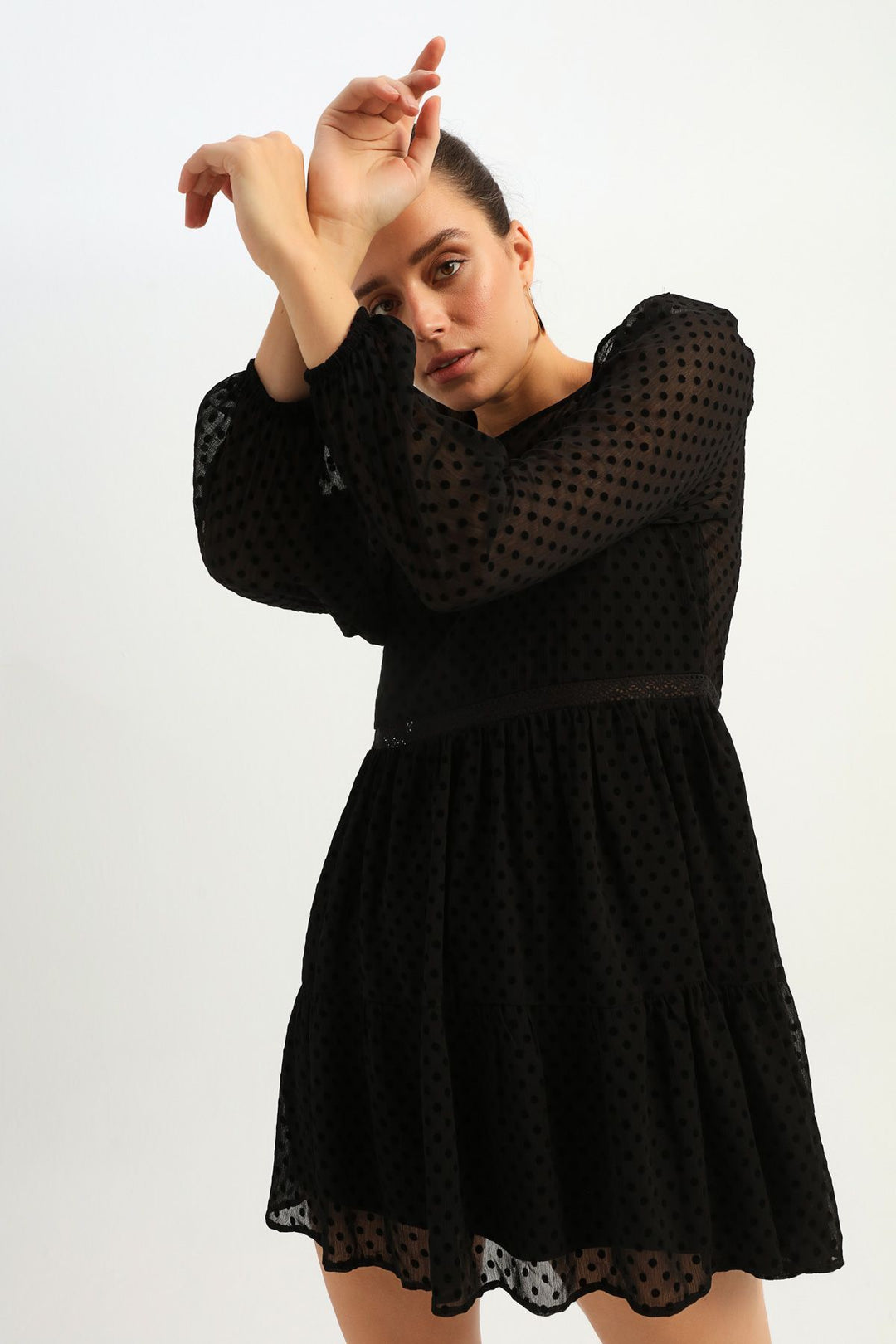 Polka Dot Frilly Dress Black