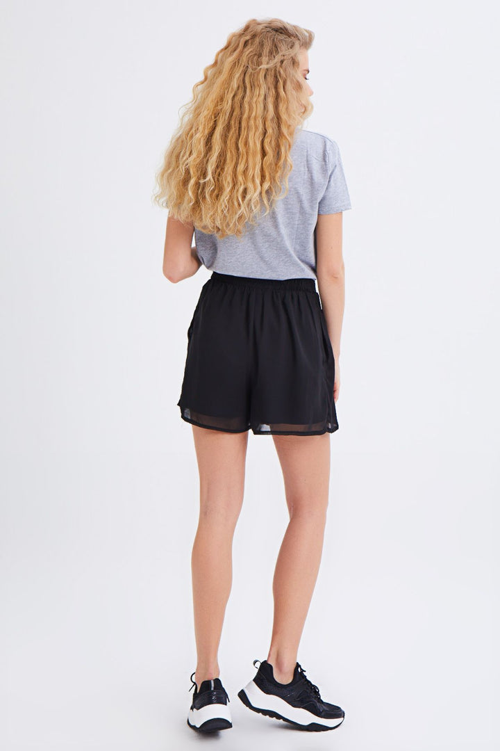 Pleat Detailed Pocket Tulle Shorts Black