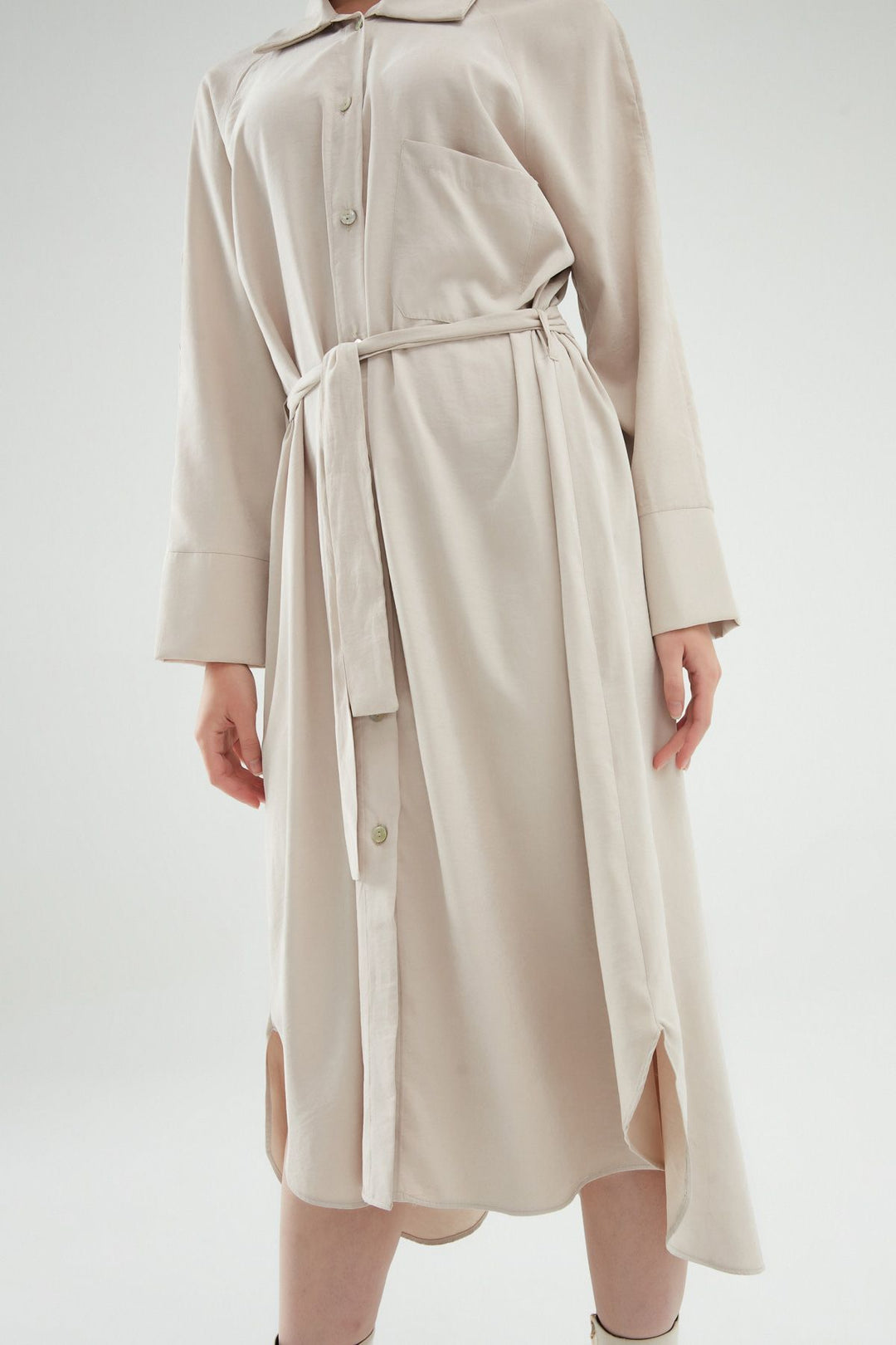 Belted Shirt Dress Stone