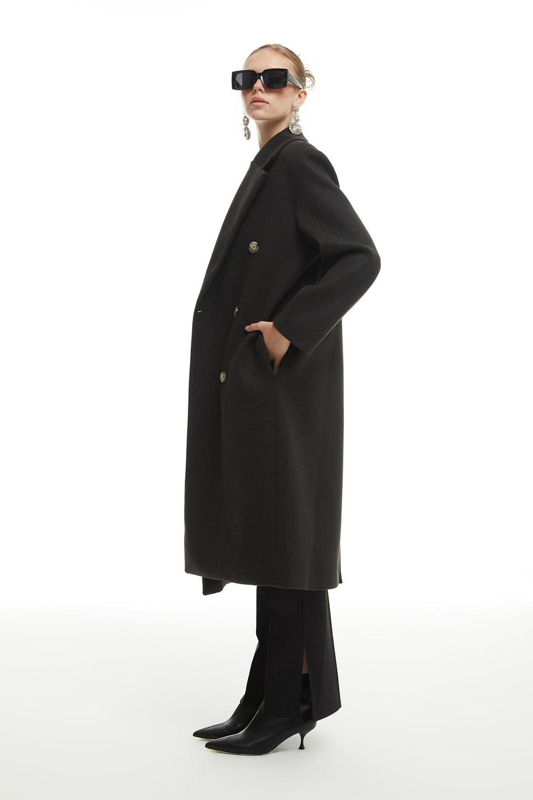 Buttoned Long Coat Black