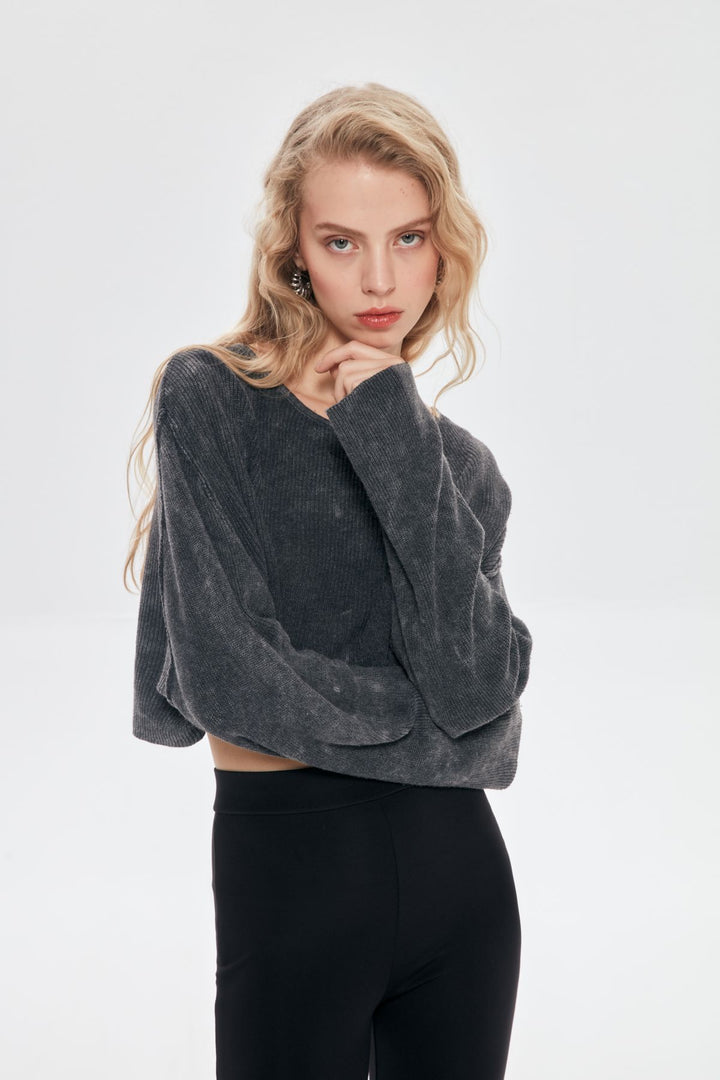 Yıkama Detay Oversize Triko Antrasit