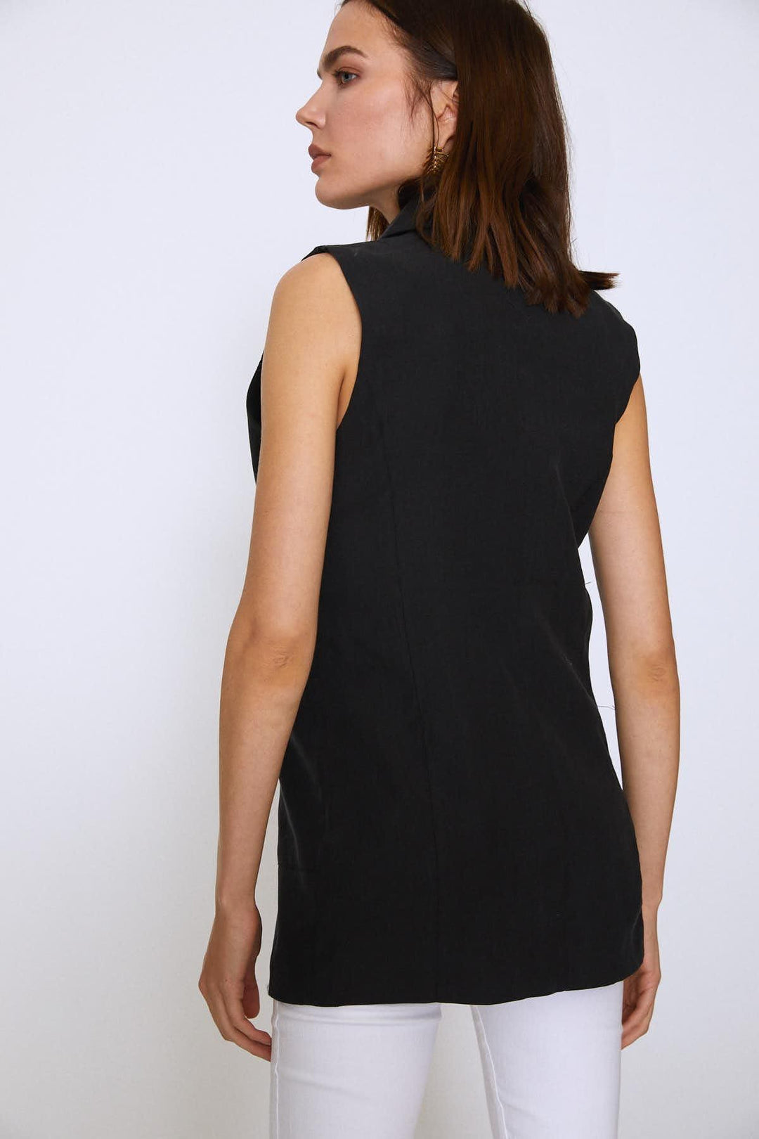 Kruvaze Cepli Kolsuz Ceket Siyah