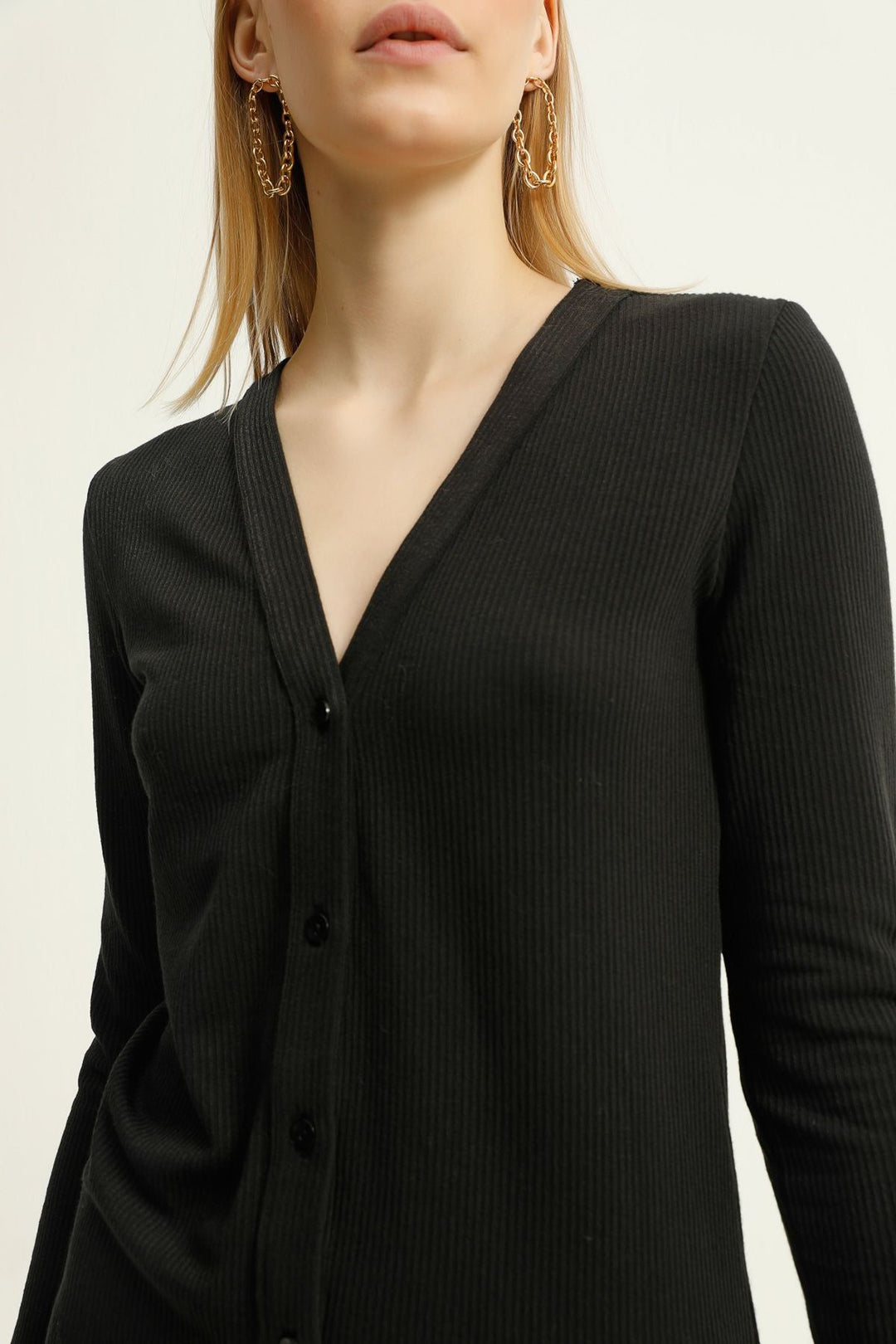 Buttoned Long Cardigan Black