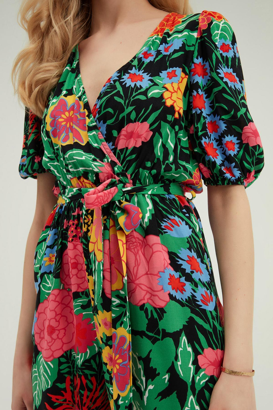 Floral Patterned Double Breasted Jumpsuit Black