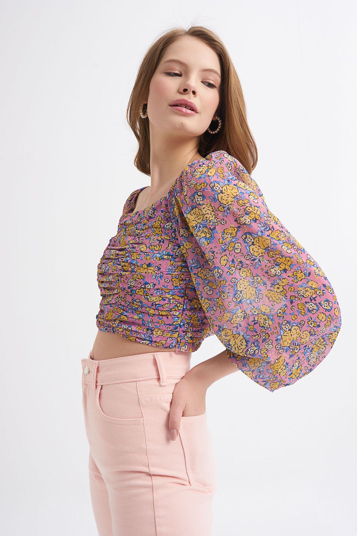 Patterned Gippie Crop Blouse Lilac