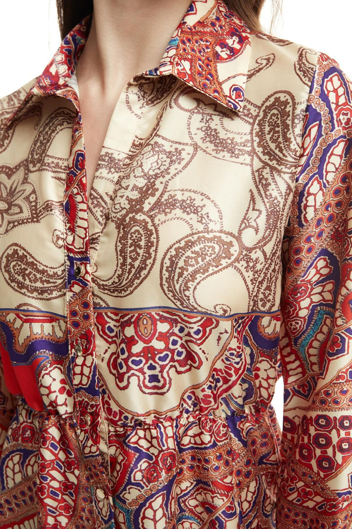 Colorful Patterned Satin Dress Orange