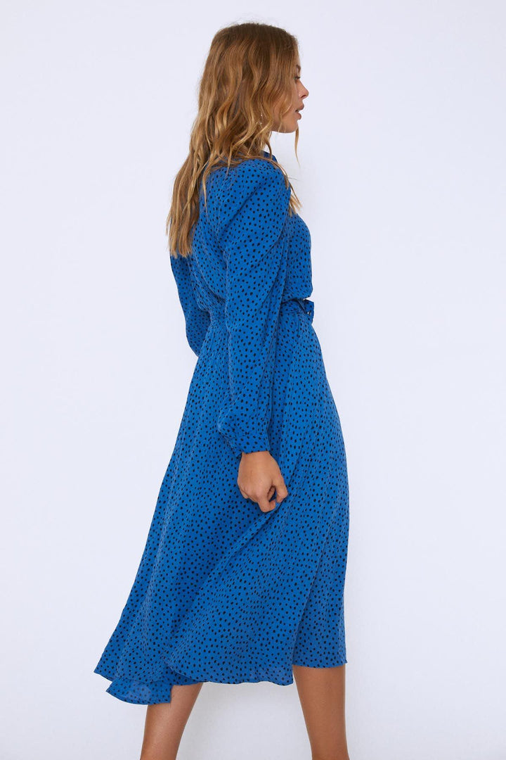 Puantiyeli Hakim Yaka Elbise Sax