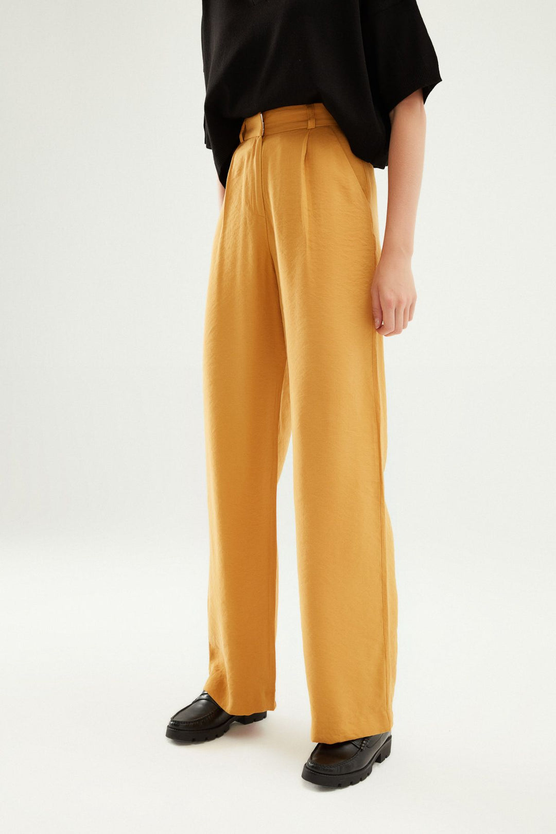 Yüksel Bel Bol Paça Pantolon Hardal