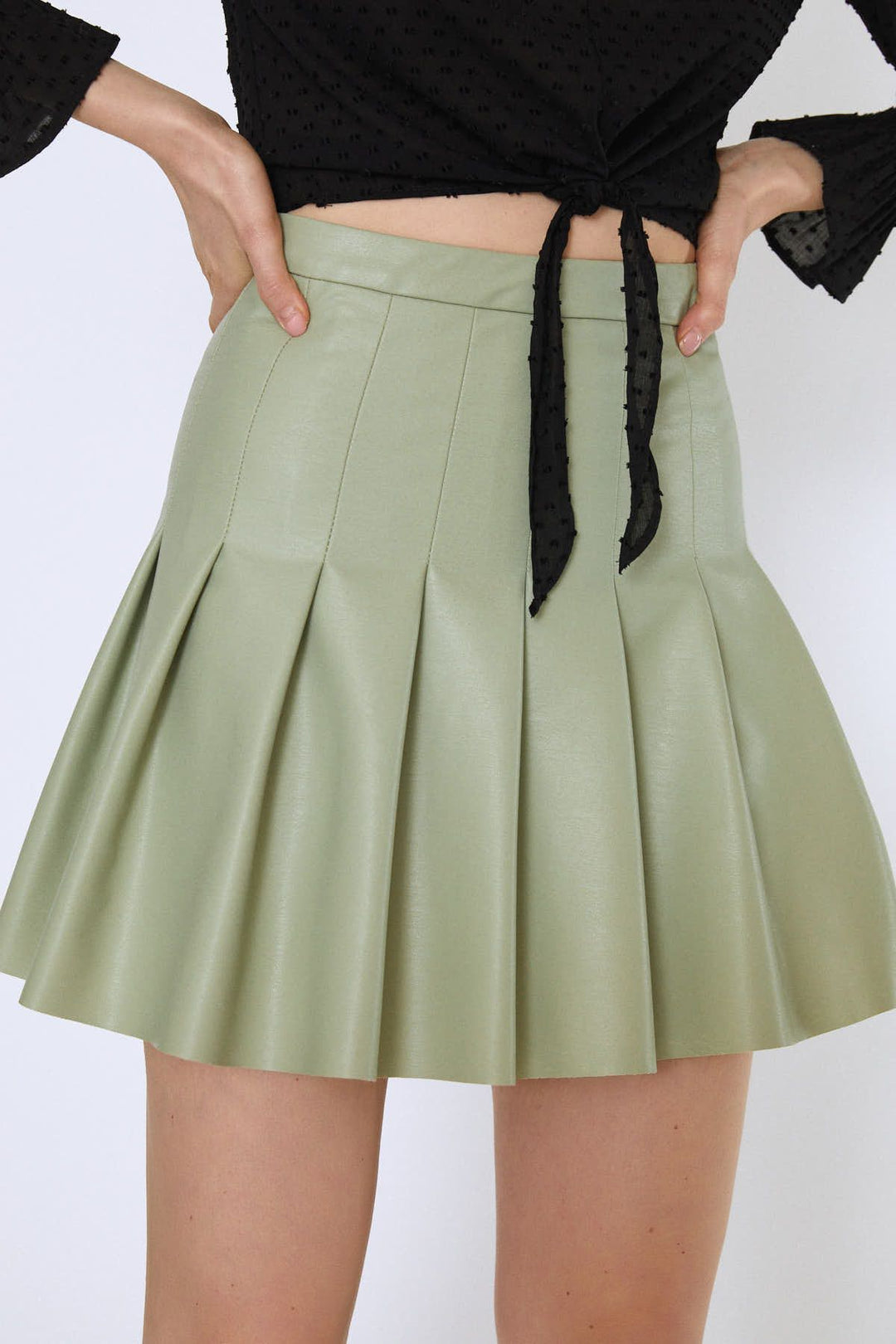 Pleated Leather Mini Skirt Mint