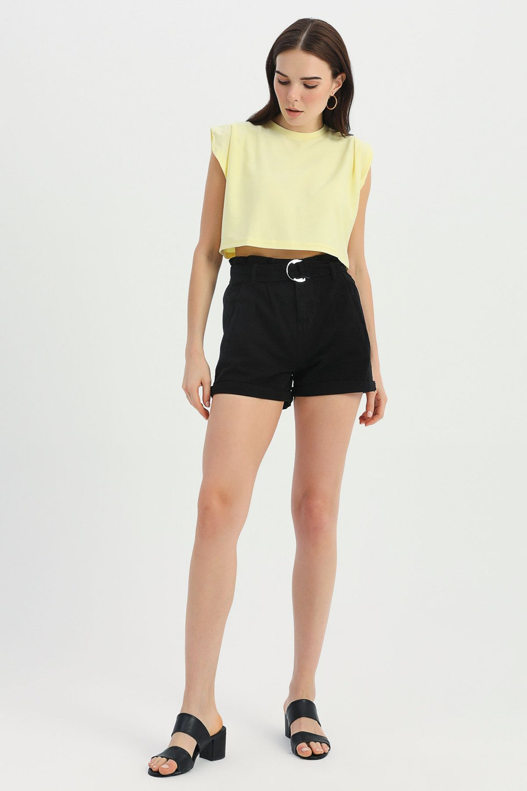 Kemerli Kot Şort Siyah