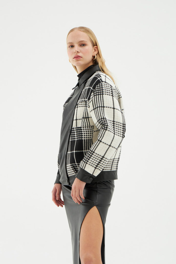 Leather Detailed Bomber Jacket Black