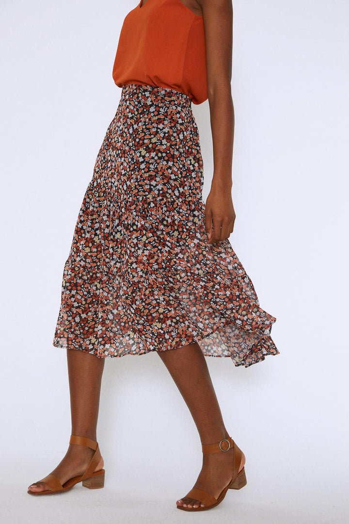 Midi Crispy Floral Skirt Orange