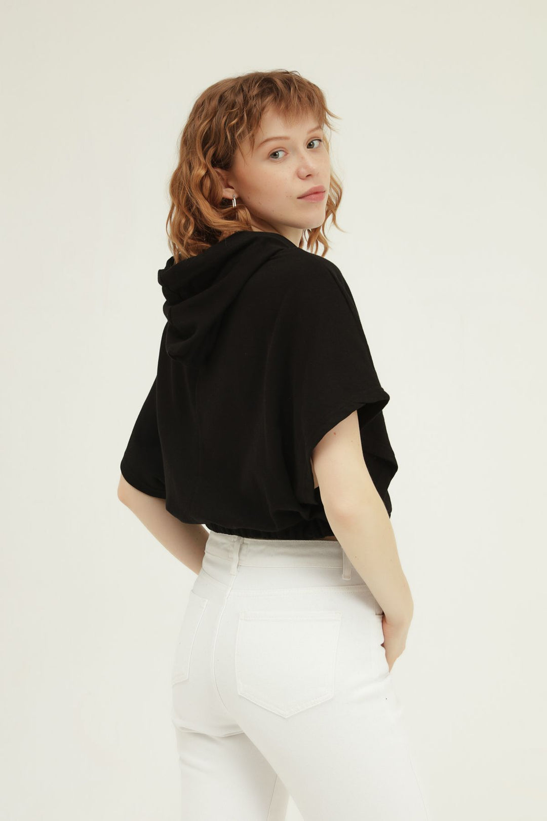 Yarasa Kol Kapüşonlu Sweatshirt Siyah