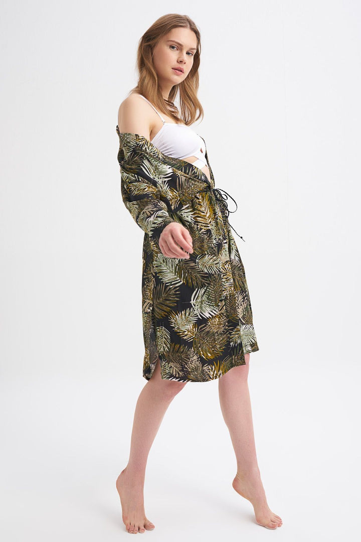 Beli Örgü Kemerli Kimono Haki