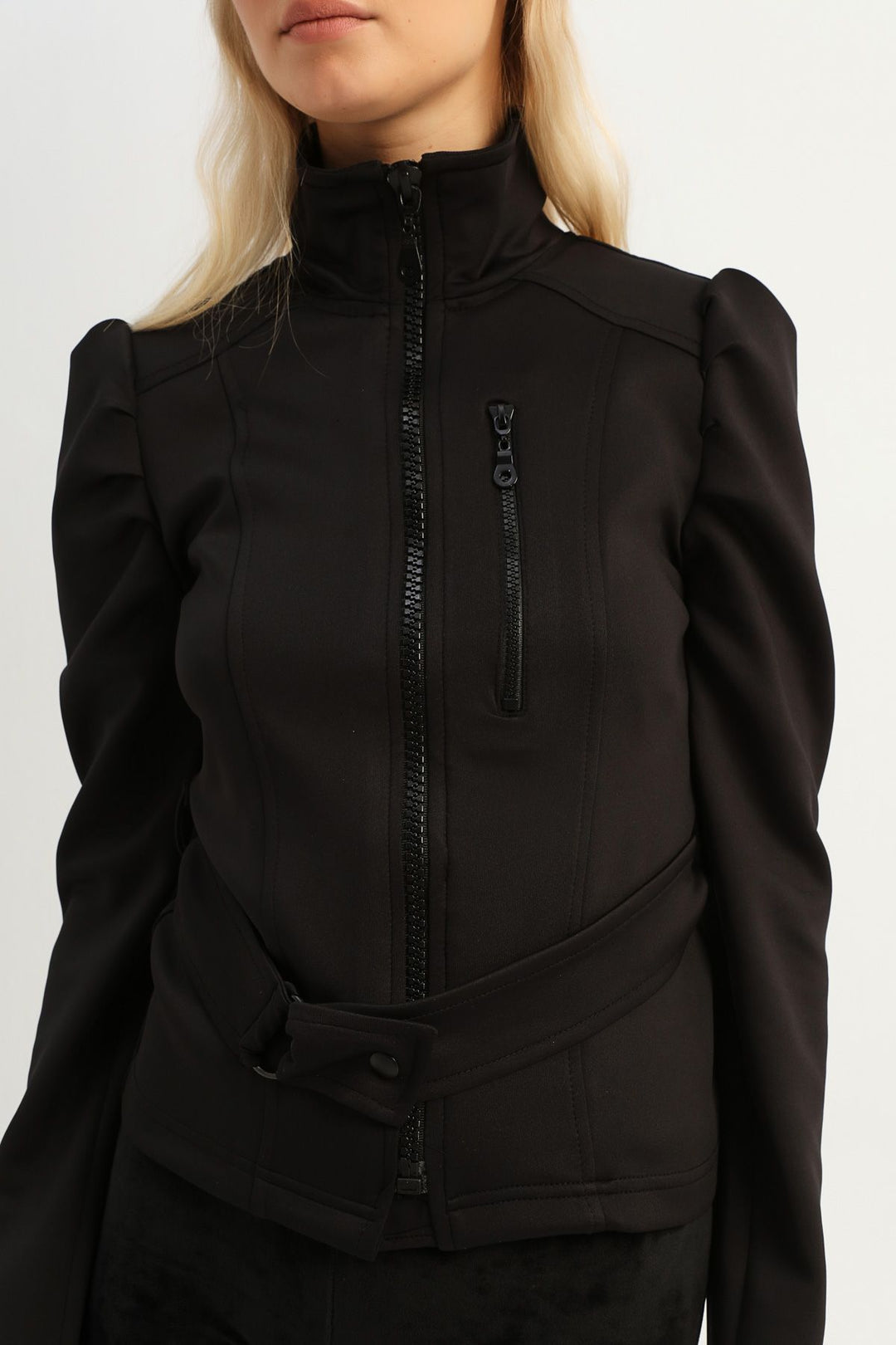 Belted Zipper Jacket Black