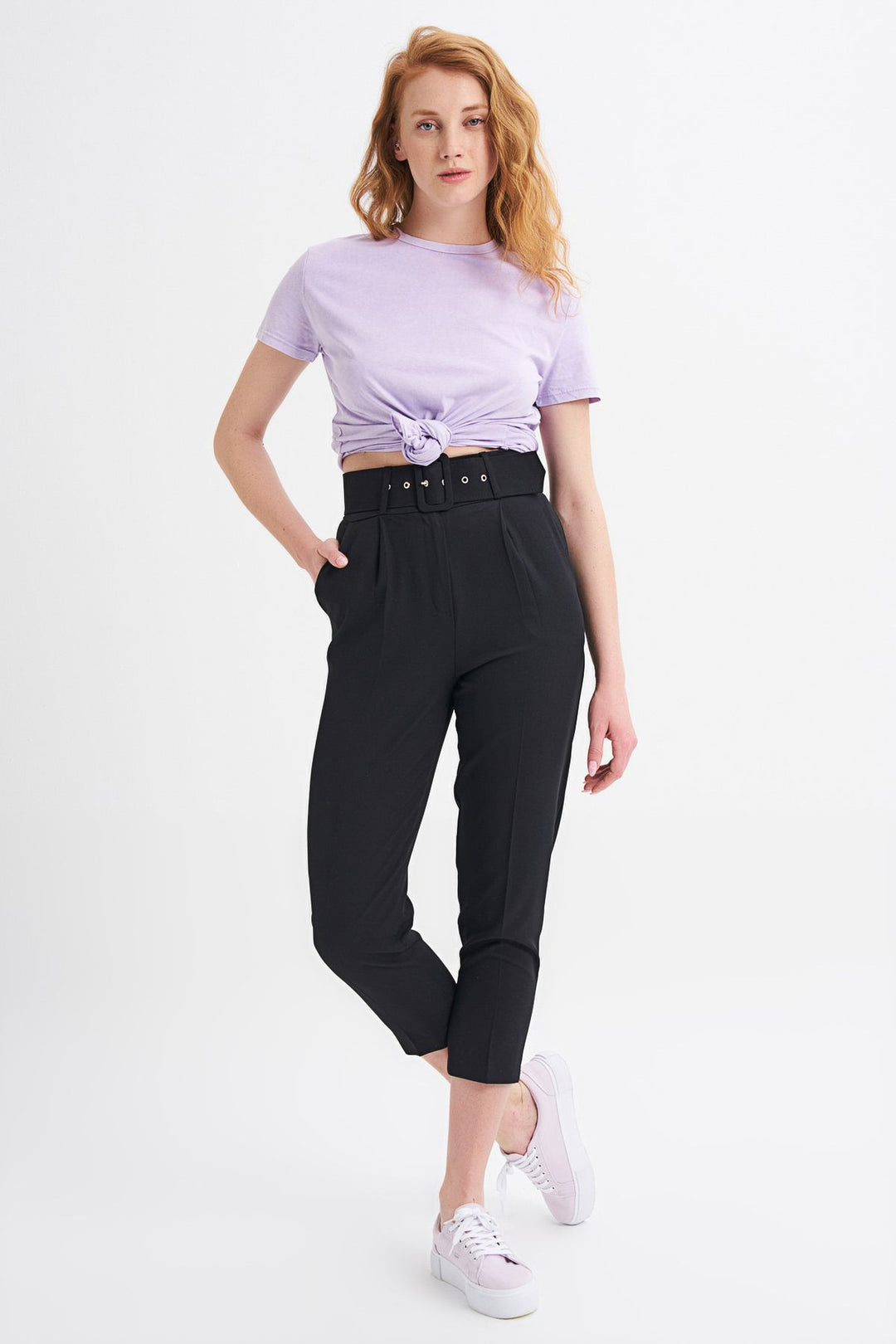Waist Belt Fabric Trousers Black